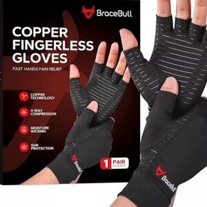 Copper Arthritis Gloves for Women Men, Fingerless Breathable & Moisture (Medium)